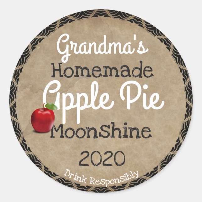 Personlig Homemade Apple Paj Moonshine-etikett Runt Klistermärke (Framsida)