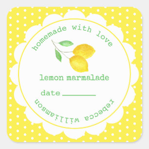 Personlig Homemade Lemon Marmalade Burk Fyrkantigt Klistermärke