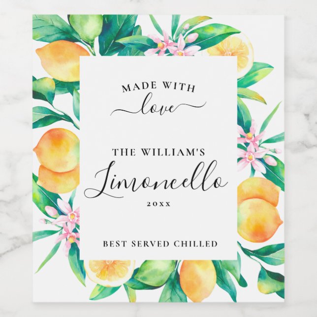 Personlig Homemade Limoncello Food Drink Labels Vinflaska Etikett (Singel etikett)