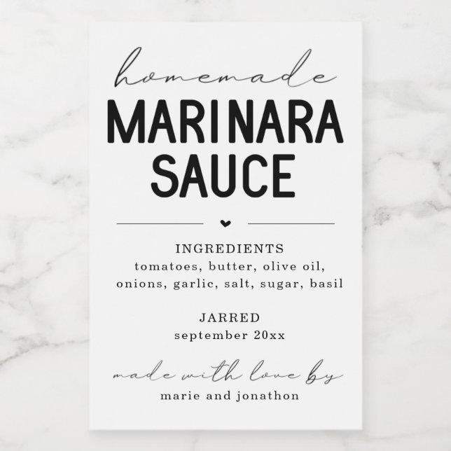 Personlig Homemade Marinara Sauce-etikett Vinetikett (Enkel etikett)