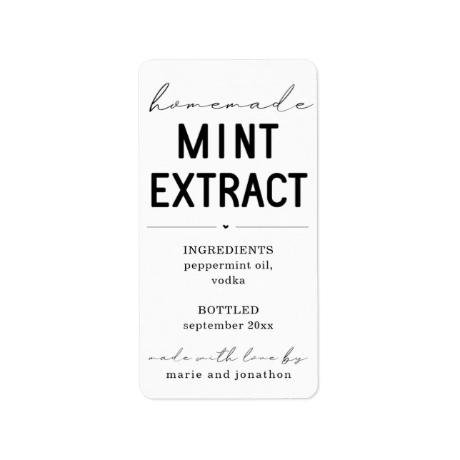 Personlig Homemade Mint Extract-etikett Adressetikett (Framsidan)