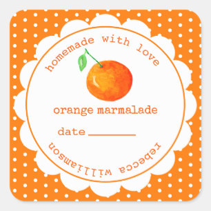Personlig Homemade Orange Marmalade Burk Square Fyrkantigt Klistermärke