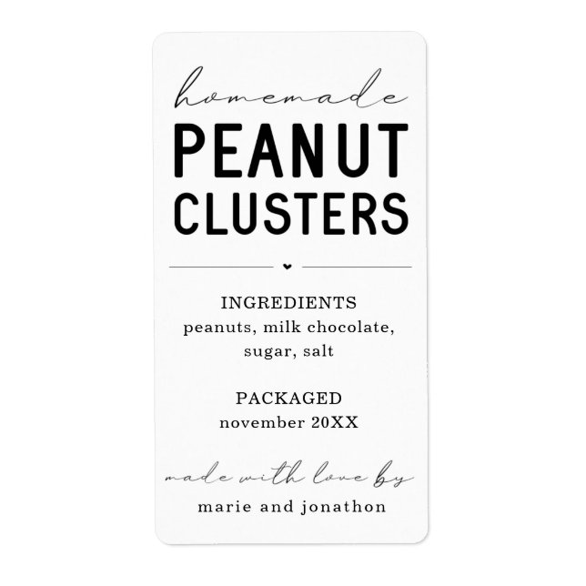 Personlig Homemade Peanut Clusters Label Fraktsedel (Framsidan)