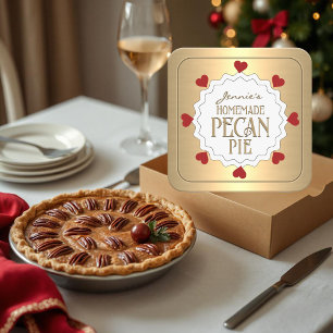 Personlig Homemade PECAN Paj-etikett med hjärter Fyrkantigt Klistermärke