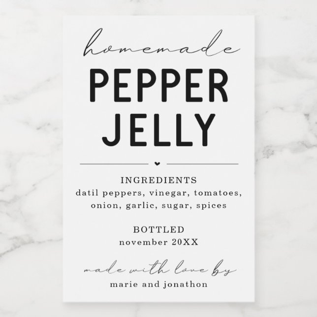 Personlig Homemade Pepper Jelly Label Vinetikett (Enkel etikett)
