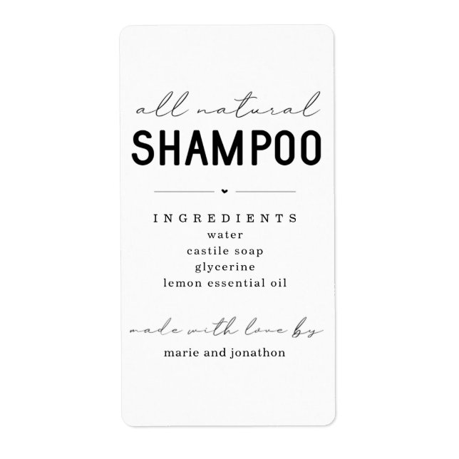 Personlig Homemade Shampoo-etikett Fraktsedel (Framsidan)