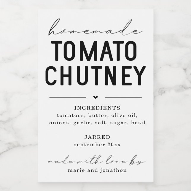 Personlig Homemade Tomato Chutney Label Vinetikett (Enkel etikett)