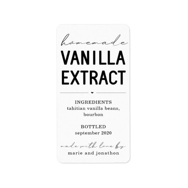 Personlig Homemade Vanilla Extract-etikett Adressetikett (Framsidan)