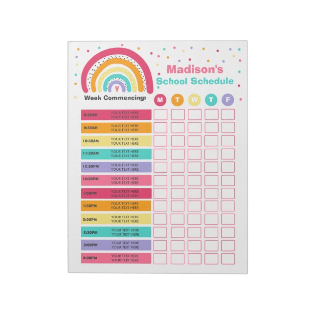 Personlig Homeschool Schedule Rainbow School Anteckningsblock (Roterad)