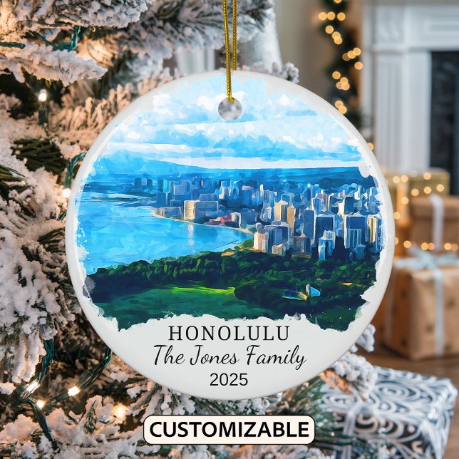 Personlig Honolulu Ornament, Hawaii Gift Julgransprydnad Keramik (Skapare uppladdad)