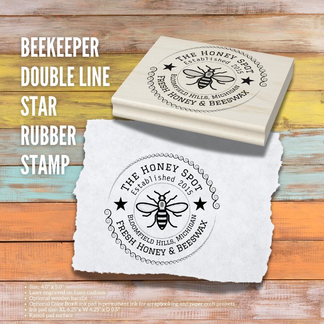 Personlig Honungsetikett och förpackning Frimärke Stämpel (The Butterfly Studio
Beekeeper Double Line Star Rubber Stamp)