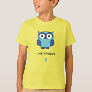 Personlig Hoot Uggla Birthday Blue med Namn T Shirt