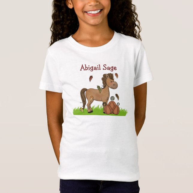 Personlig Horse and Pumpkins T-Shirt for Girls (Framsida)