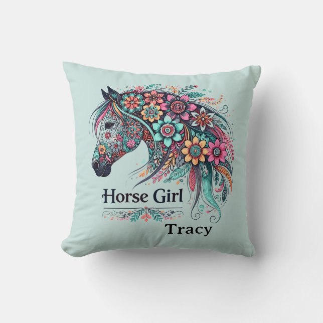 Personlig Horse Girl Dekorativ kudde (Framsida)