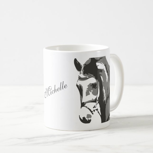 Personlig Horse Head Sketch i Grått Kaffemugg (Framsida höger)