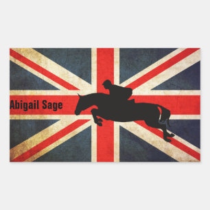 Personlig Horse Jumper Union Jack Flagga Stickers Rektangulärt Klistermärke