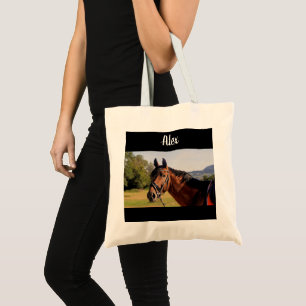 Personlig Horse Photo och Namn Tote Bag Tygkasse