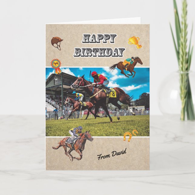 PERSONLIG Horse Tävla Birthday Card Kort (Framsida)