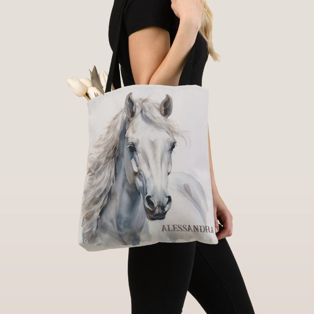 Personlig Horse Tote Bag eget namn Equestrian Tygkasse (Närbild)