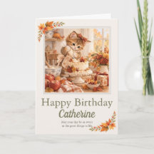 Personlig höst födelsedag katt kake kort