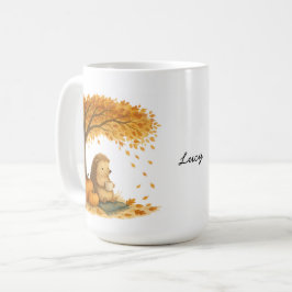 Personlig höst-igel under träd kaffemugg