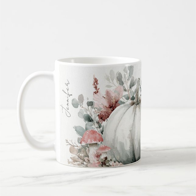 Personlig höst-mugg med pumpor och blommor kaffemugg (Vänster)