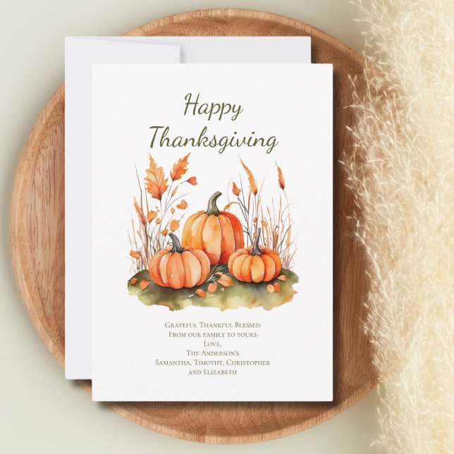 Personlig höst- och Thanksgiving-dagskort  Anteckningskort (Thanksgiving cards with pumpkins and botanicals Happy Thanksgiving)
