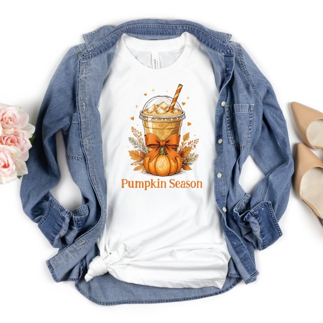 Personlig höst-pumpkin glass kaffe latte t shirt (Pumpkin Spice Latte Fall Autumn Personalized T-shirt Orange Coquette Bow)