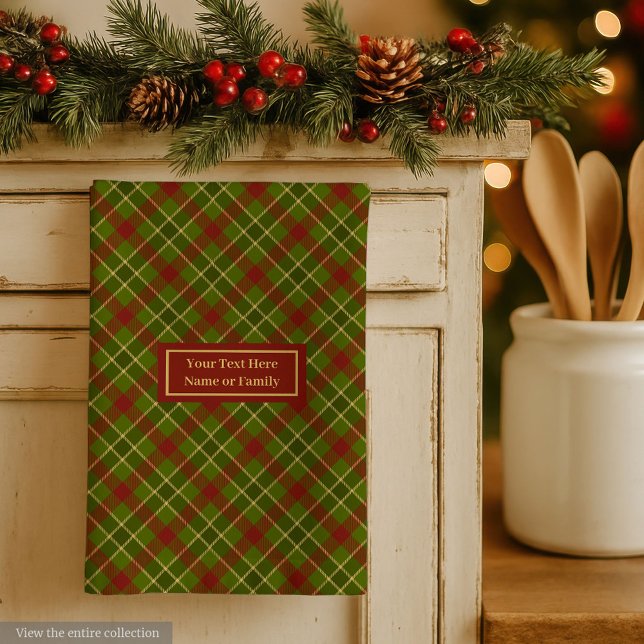 Personlig höst-rutig handduk kökshandduk (Fall Tartan Hand Towel Personalized Checkered Accent)