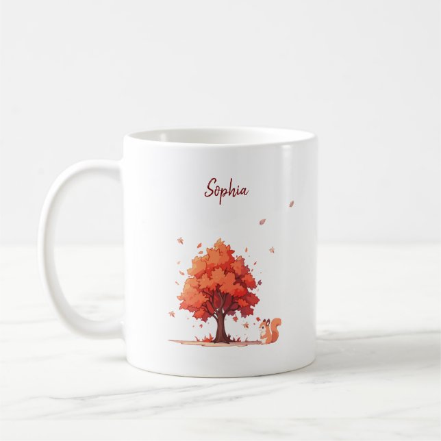 Personlig Hösten Träd och ekorre Kaffemugg (Vänster)