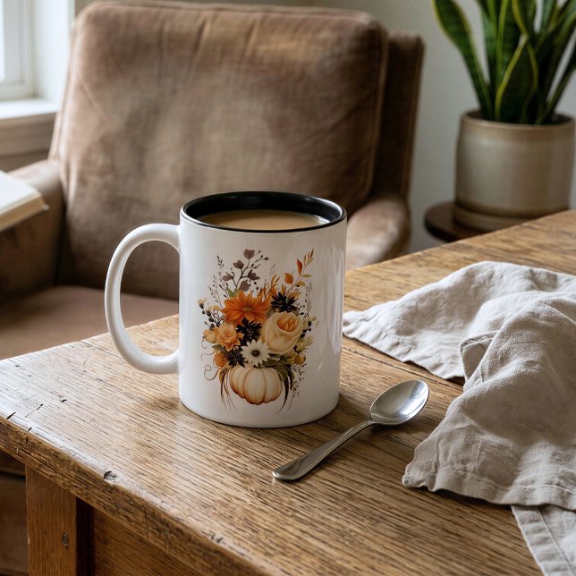 Personlig höstpumpa blomsterbukett Två-Tonad mugg (Skapare uppladdad)
