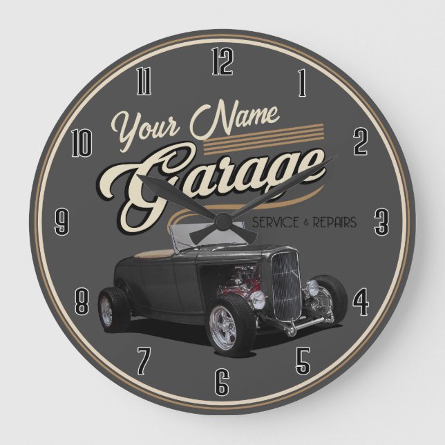 Personlig Hot rod Garage Large Clock Stor Klocka (Framsida)