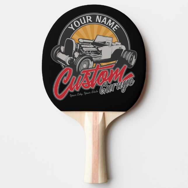 Personlig Hot rod Garage Retro Anpassningsbar Road Pingisracket (Framsidan)