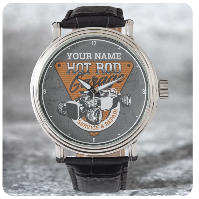 Personlig Hot rod Garage Roadster Repair Shop Armbandsur (Skapare uppladdad)