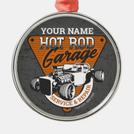Personlig Hot rod Garage Roadster Repair Shop Julgransprydnad Metall