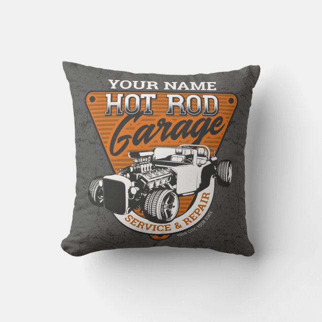 Personlig Hot rod Garage Roadster Repair Shop Kudde (Framsida)