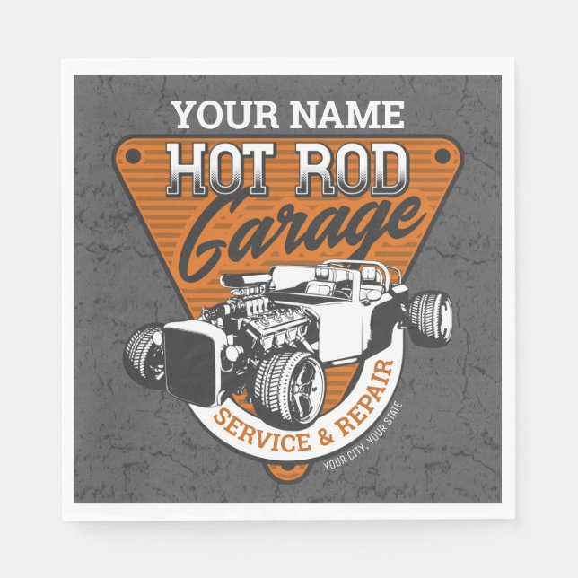 Personlig Hot rod Garage Roadster Repair Shop Pappersservett (Framsidan)