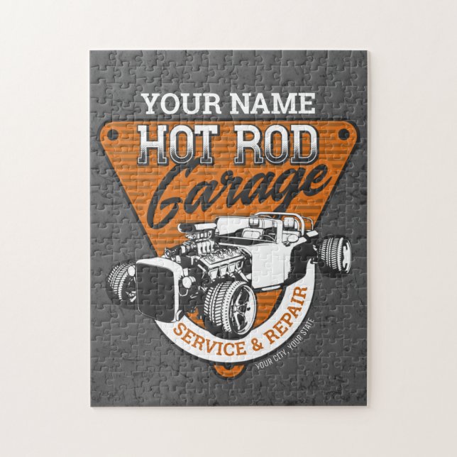 Personlig Hot rod Garage Roadster Repair Shop Pussel (Vertikal)