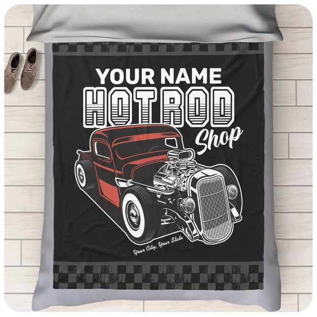 Personlig Hot rod Shop Retro Garage Lastbil Fleecefilt (Skapare uppladdad)