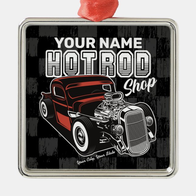 Personlig Hot rod Shop Retro Garage Lastbil Julgransprydnad Metall (Framsidan)