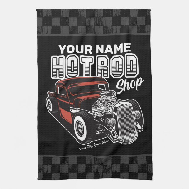 Personlig Hot rod Shop Retro Garage Lastbil Kökshandduk (Vertikal)