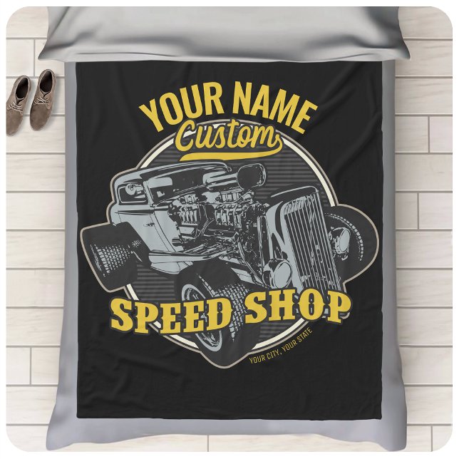 Personlig Hot rod Speed Shop Tävla Garage Fleecefilt (Skapare uppladdad)