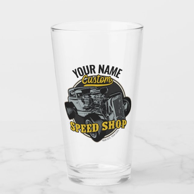 Personlig Hot rod Speed Shop Tävla Garage  Glaskopp (Framsida)