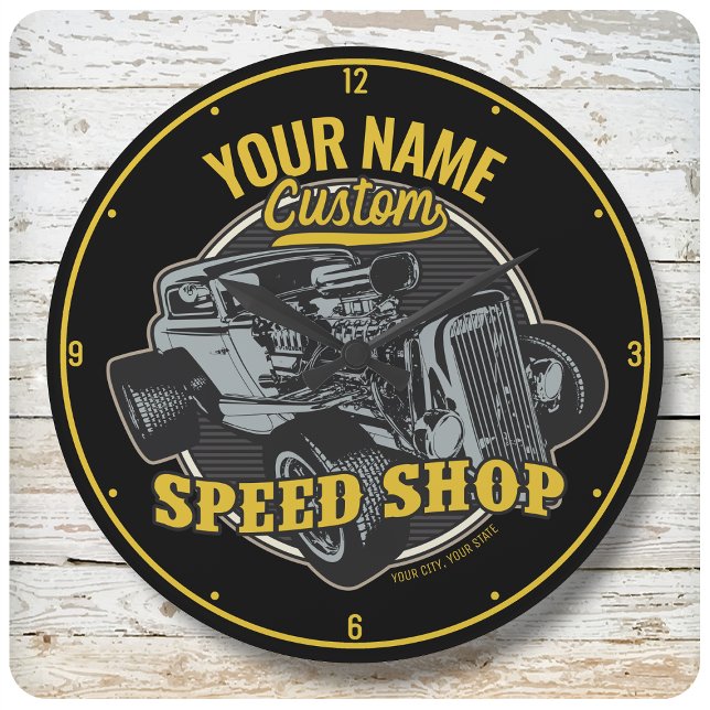 Personlig Hot rod Speed Shop Tävla Garage Stor Klocka (Skapare uppladdad)