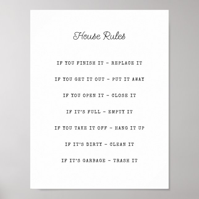 Personlig House Regler Poster (Framsidan)
