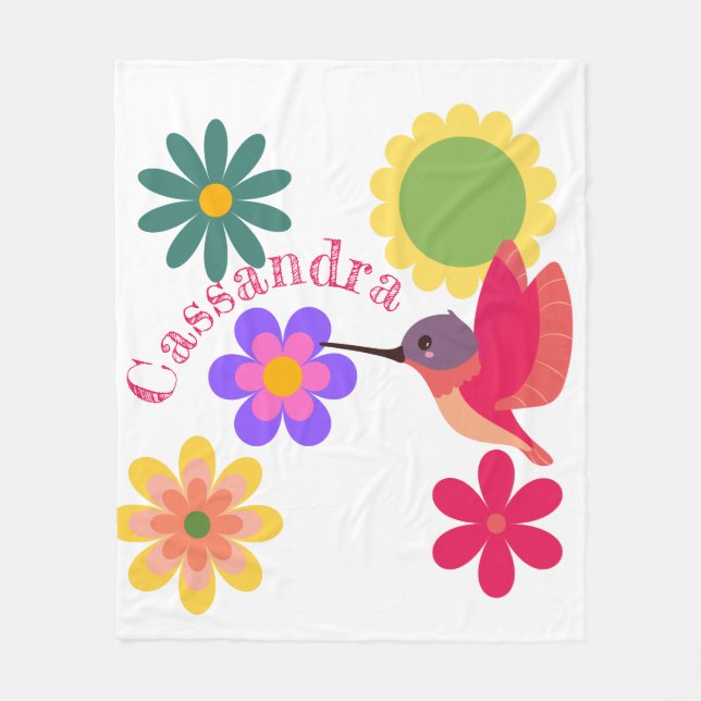 Personlig Hummingbird and Flowers Fleecefilt (Framsidan)