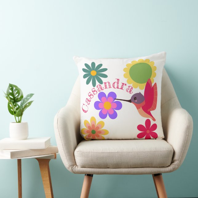 Personlig Hummingbird and Flowers Kudde (Stol)