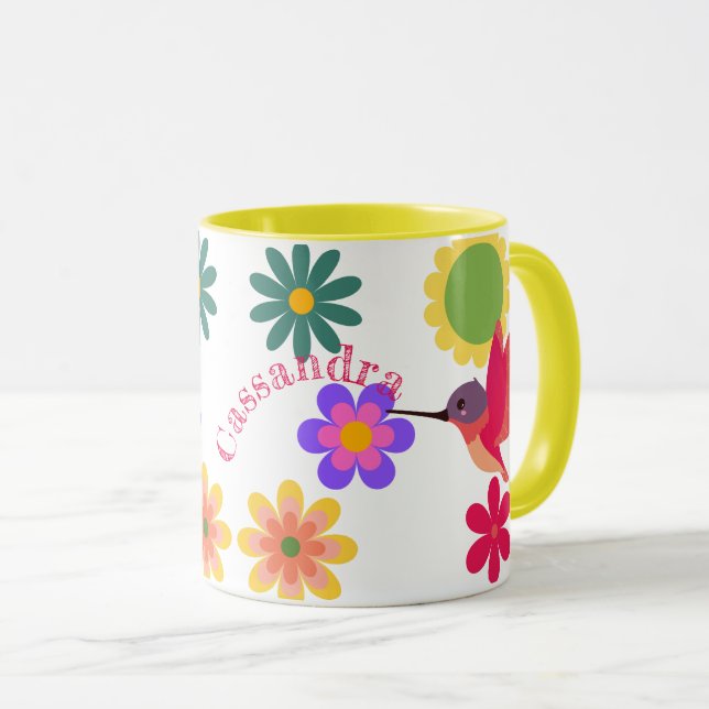 Personlig Hummingbird and Flowers Mugg (Framsida höger)