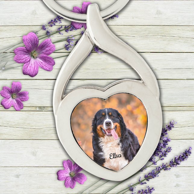 Personlig Hund älskare Keepsaki Pet Photo Twisted Heart Silverfärgad Nyckelring (Skapare uppladdad)