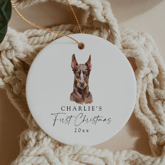 Personlig Hund Doberman Min första jul Julgransprydnad Keramik